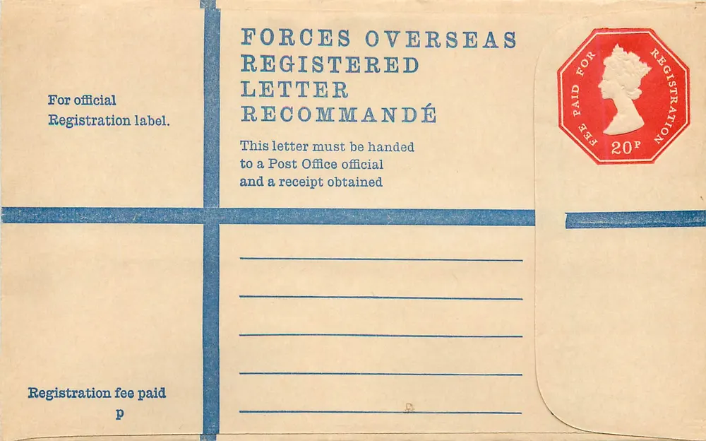 Empfohlene Briefmarkierung für Streitkräfte im Ausland — Verlag Post Office, Seriennummer G2 SIZE ENVELOPE - Vorderseite