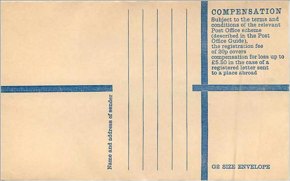 Empfohlene Briefmarkierung für Streitkräfte im Ausland — Verlag Post Office, Seriennummer G2 SIZE ENVELOPE - Rückseite