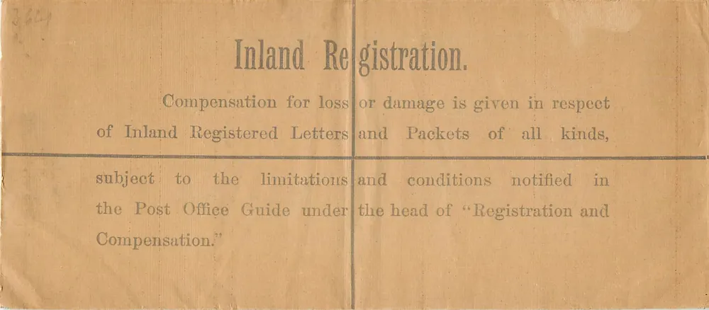 Inland Registration — Entschädigung für registrierte Briefe und Pakete — Britisches Postamt - Vorderseite