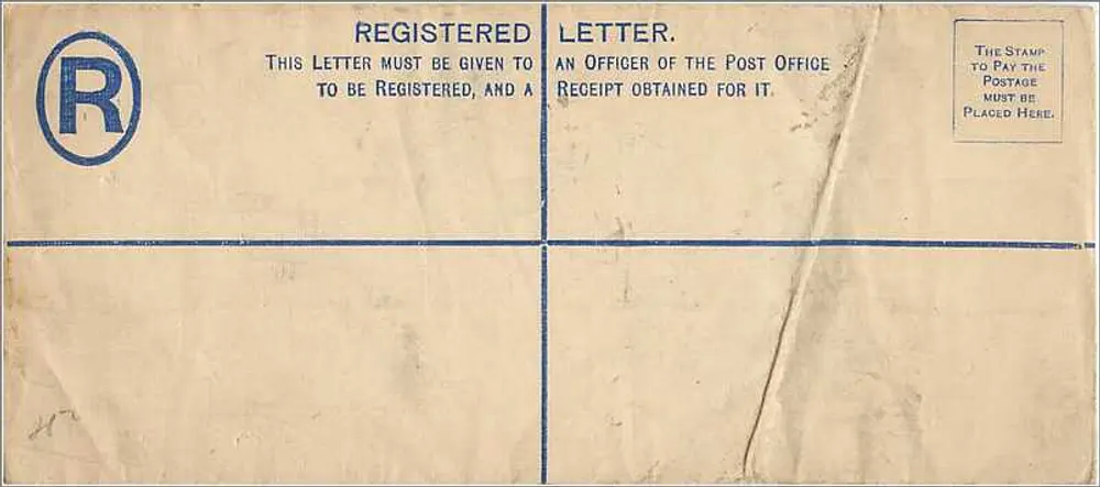 Britische Briefumschlag mit Empfehlung — Regeln zur Registrierung und Entschädigung — 1920er Jahre - Vorderseite