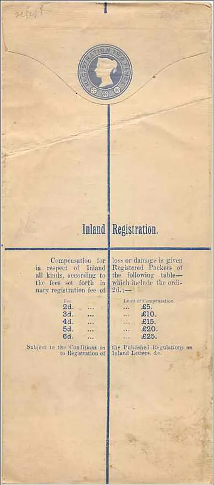 Britische Briefumschlag mit Empfehlung — Regeln zur Registrierung und Entschädigung — 1920er Jahre - Rückseite