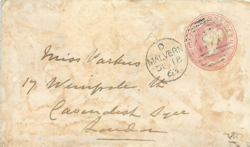 Malvern — Ansichtskarte an Miss Parkes in London — unbekannter Verlag, Seriennummer nicht sichtbar - Vorderseite