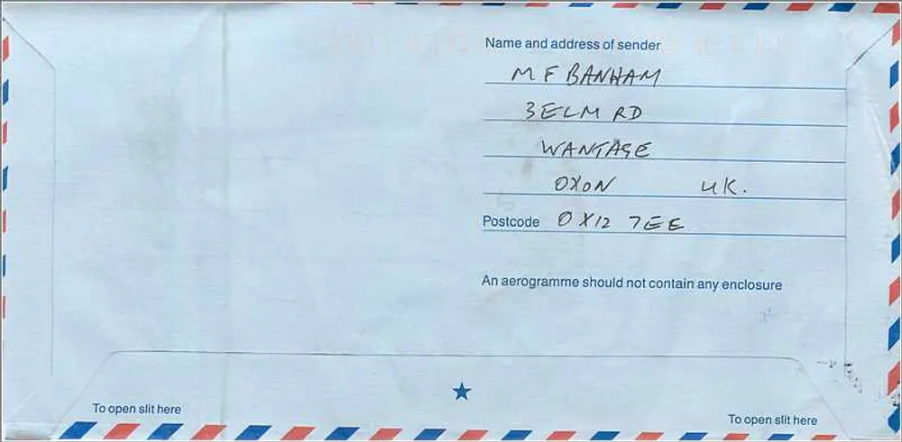 Royal Mail Aérogamme — Großbritannien Porto bezahlt — bestimmt für North Bergen, NJ, USA - Rückseite