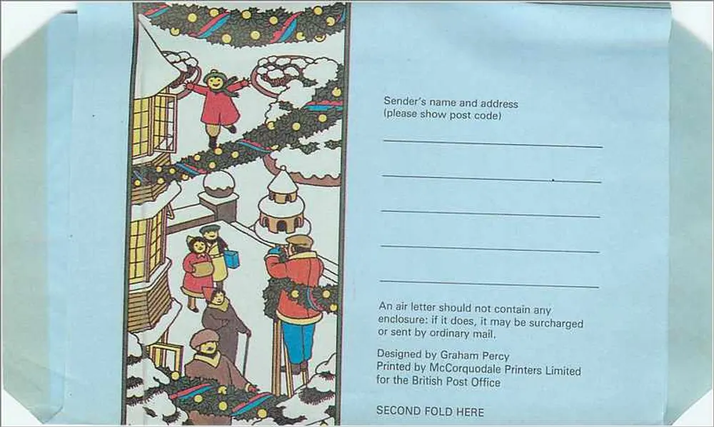 Gruppe von Personen im Winter — Schneeschneebild — British Post Office - Rückseite
