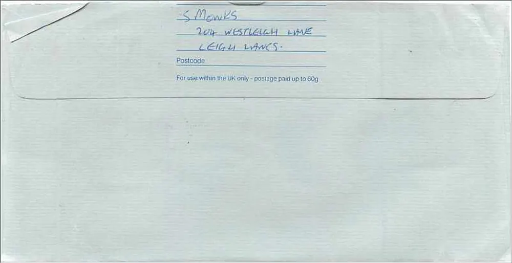 Britische Briefmarke — Australian Consulat Manchester — 22p-Stempel und Birmingham-Poststempel - Rückseite