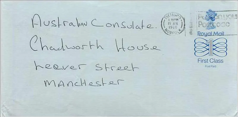 Ansichtskarte an das australische Konsulat in Manchester — Royal Mail, 15. April 1926 - Vorderseite