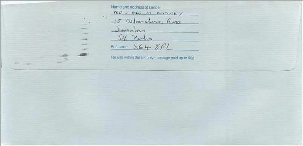 Ansichtskarte an das australische Konsulat in Manchester — Royal Mail, Sheffield, 8. März 1989 - Rückseite