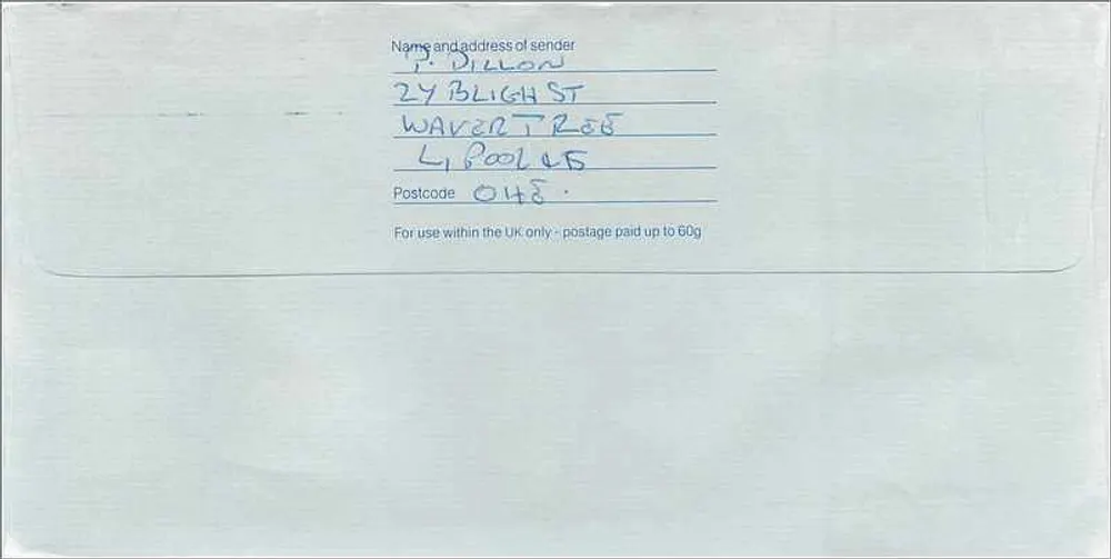 Ansichtskarte an das australische Konsulat in Manchester — Royal Mail, 14. Juli 1984 - Rückseite