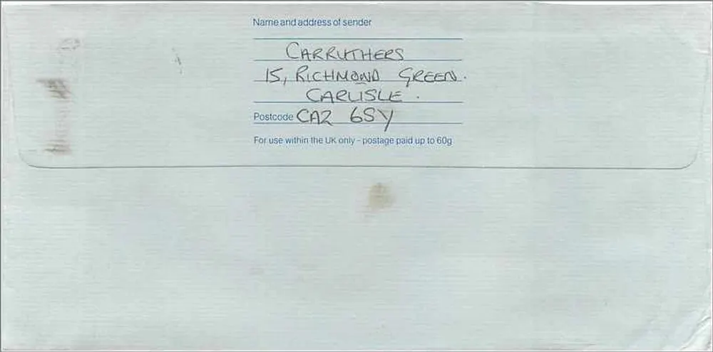 Ansichtskarte aus Carlisle — Royal Mail First Class — Verlag 'Pass on our Postcard' — Seriennummer nicht sichtbar - Rückseite