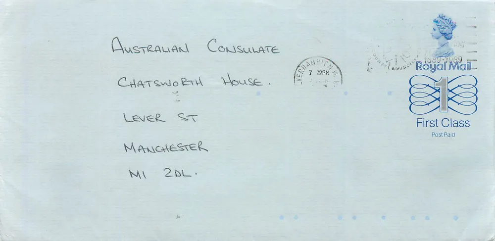 Ansichtskarte an das australische Konsulat in Manchester — Royal Mail, 1989 - Vorderseite