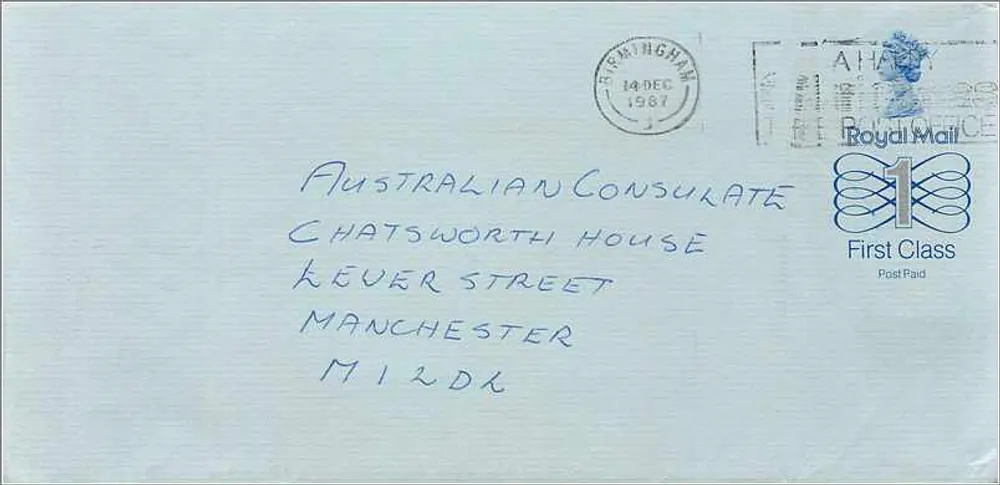 Birmingham — Versand an das australische Konsulat in Manchester — Royal Mail - Vorderseite