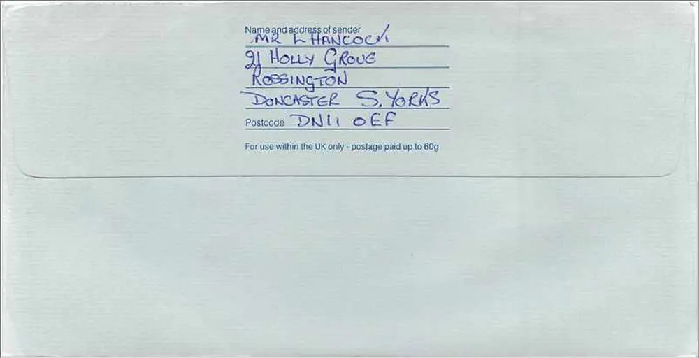 Ansichtskarte an den australischen Konsul in Manchester — Royal Mail, Erstklasse, 1£-Stempel, Obliteration 2. DEZ 1987 - Rückseite