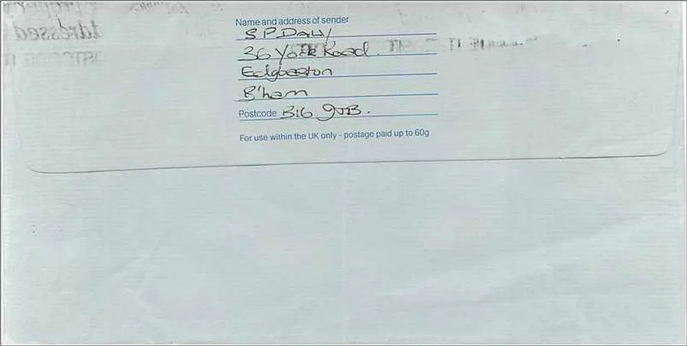 Briefkarte an das australische Konsulat in Manchester — Royal Mail, 5. Februar 1984 - Rückseite