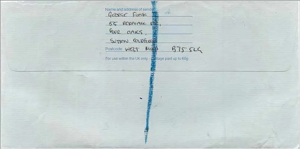 Blaue Karteikarte — Royal Mail Special Delivery — gesendet von Cotton Down, Midland, in Richtung Manchester - Rückseite