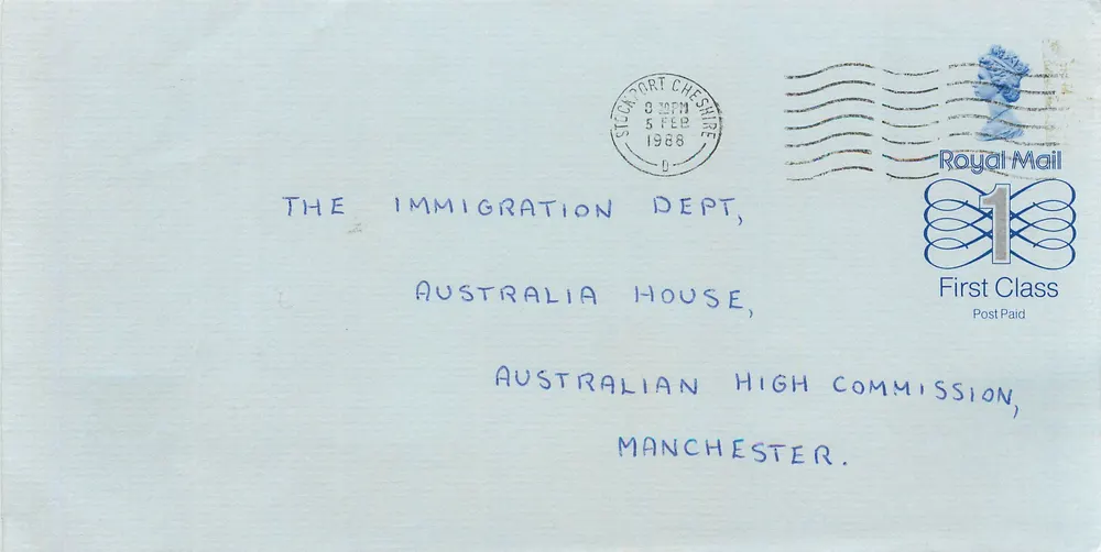 Manchester — Briefumschlag an das Immigration Department von Australien — Royal Mail - Vorderseite