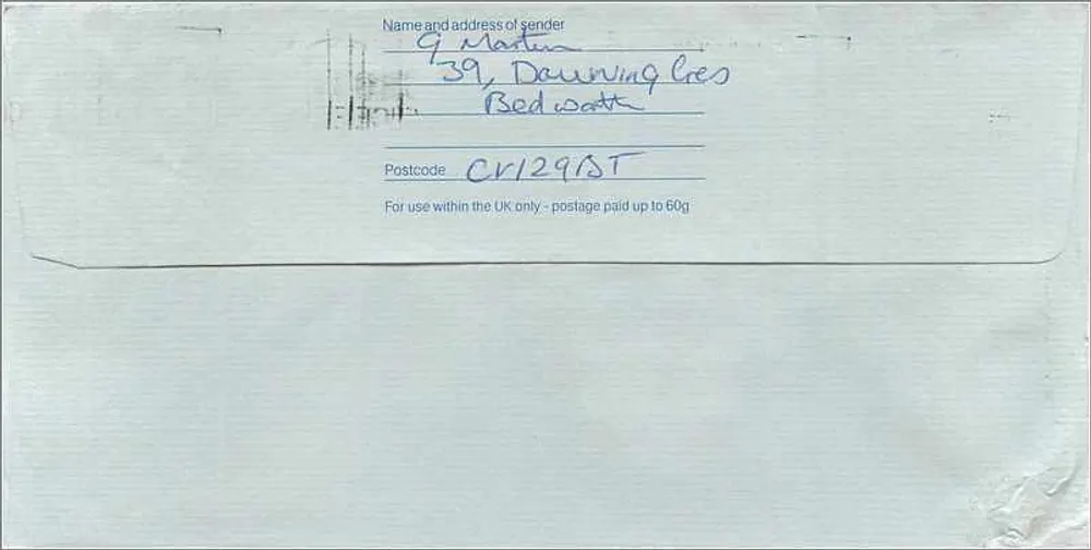 Ansichtskarte an das australische Konsulat in Manchester — Royal Mail First Class, 1£-Stempel, Manchester-Abstempelung - Rückseite