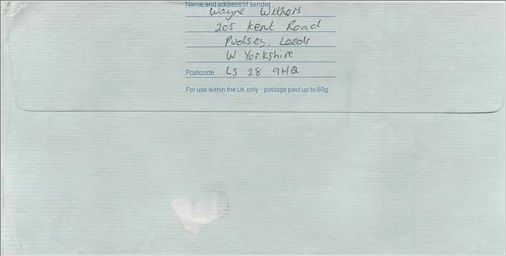 Briefumschlag — Manchester, Vereinigtes Königreich — Royal Mail First Class - Rückseite