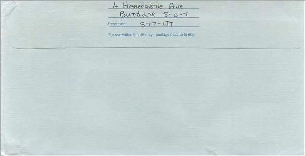 Ansichtskarte an das australische Konsulat in Manchester — Royal Mail First Class, Stempel 1988 - Rückseite
