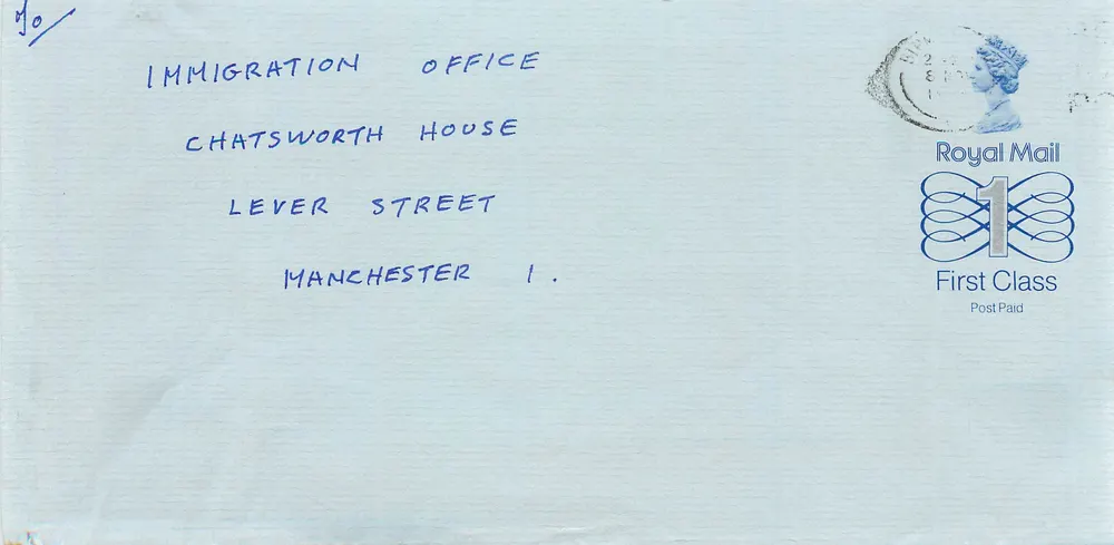 Immigration Office Manchester — Royal Mail Erstklasse-Umschlag - Vorderseite