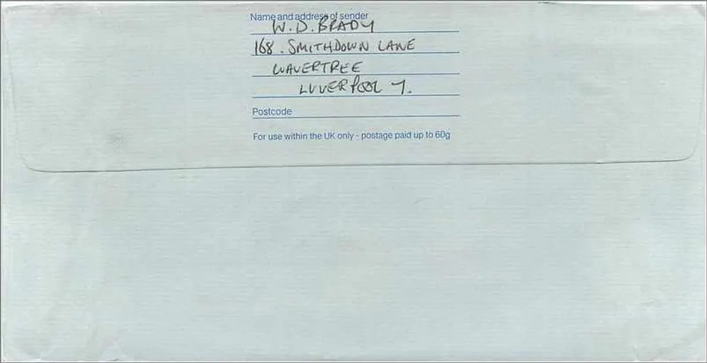 Leverpool — Briefumschlag First Class an das australische Konsulat in Manchester — Royal Mail - Rückseite