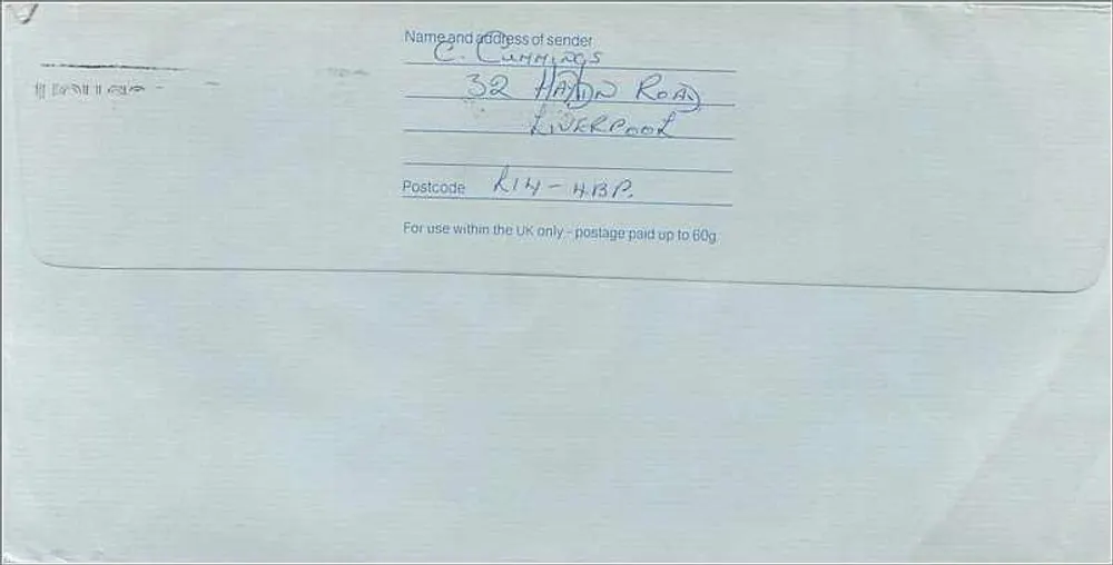 Leverpool — Briefumschlag — Royal Mail - Rückseite