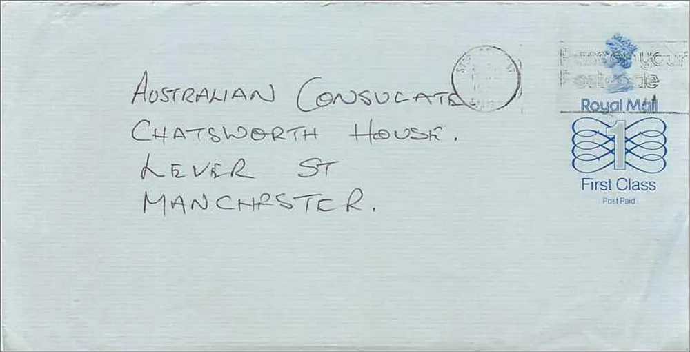 Ansichtskarte an das australische Konsulat in Manchester — Royal Mail First Class - Vorderseite