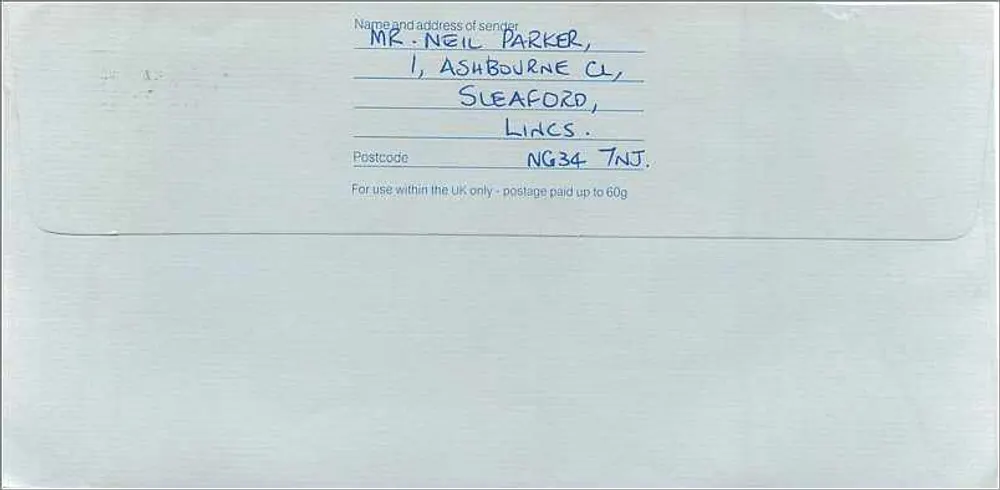 Briefkarte an das australische Konsulat in Manchester — Briefmarken Royal Mail 1987 - Rückseite