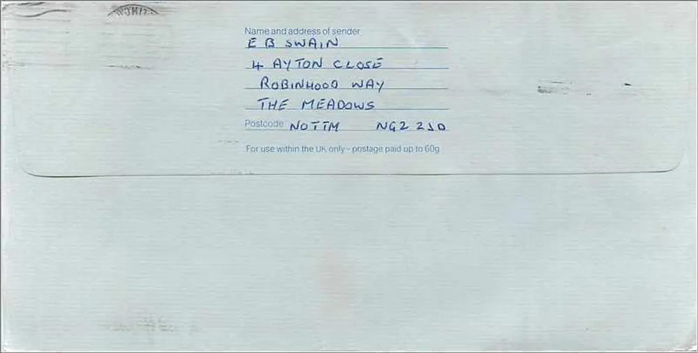 Ansichtskarte an das australische Konsulat in Manchester — Royal Mail, 2. Juni 1987 - Rückseite
