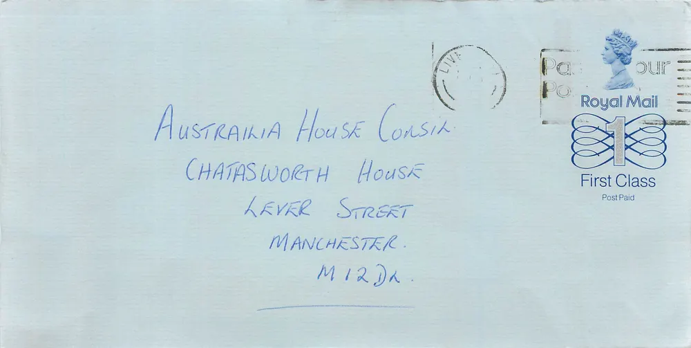 Australasia House Consul — Chatsworth House, Lever Street, Manchester — Royal Mail - Vorderseite