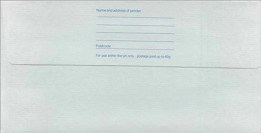 Briefumschlag Royal Mail — 1 Pfund — Erste Klasse — vorbezahlte Briefmarke - Rückseite