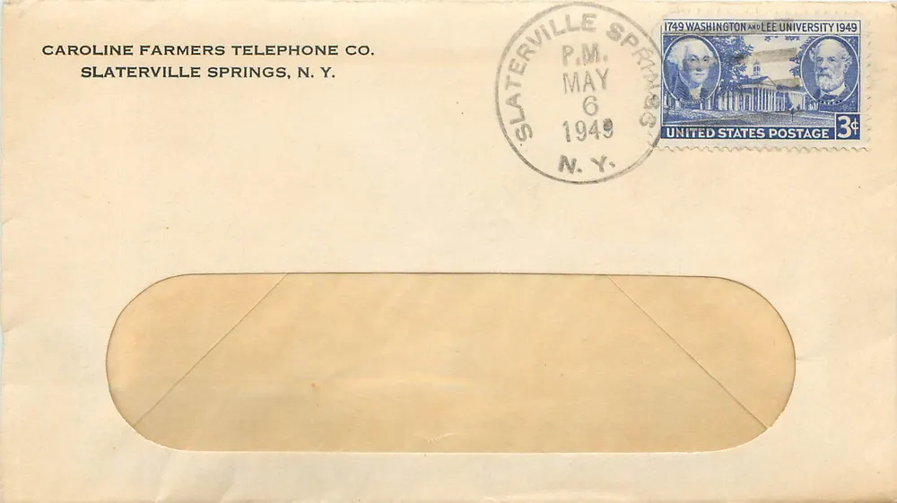 Slaterville Springs, N.Y. — Caroline Farmers Telephone Co. — Washington and Lee University-Stempel 1949 - Vorderseite