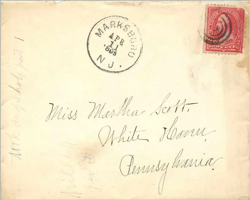 Marksboro, N.J. — Lettre à Miss Martha Scott à White Haven, Pennsylvanie — timbre 20 centimes - Recto