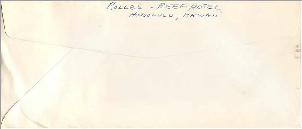 Rolles - Reef Hotel — Honolulu, Hawaii — Luftpost - Rückseite