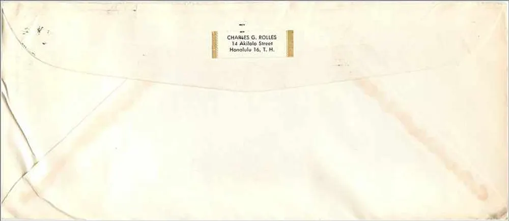 Hawaï — Enveloppe à l'adresse de Cornell University — Charles G. Rolles, 14 Akilolo Street, Honolulu - Verso