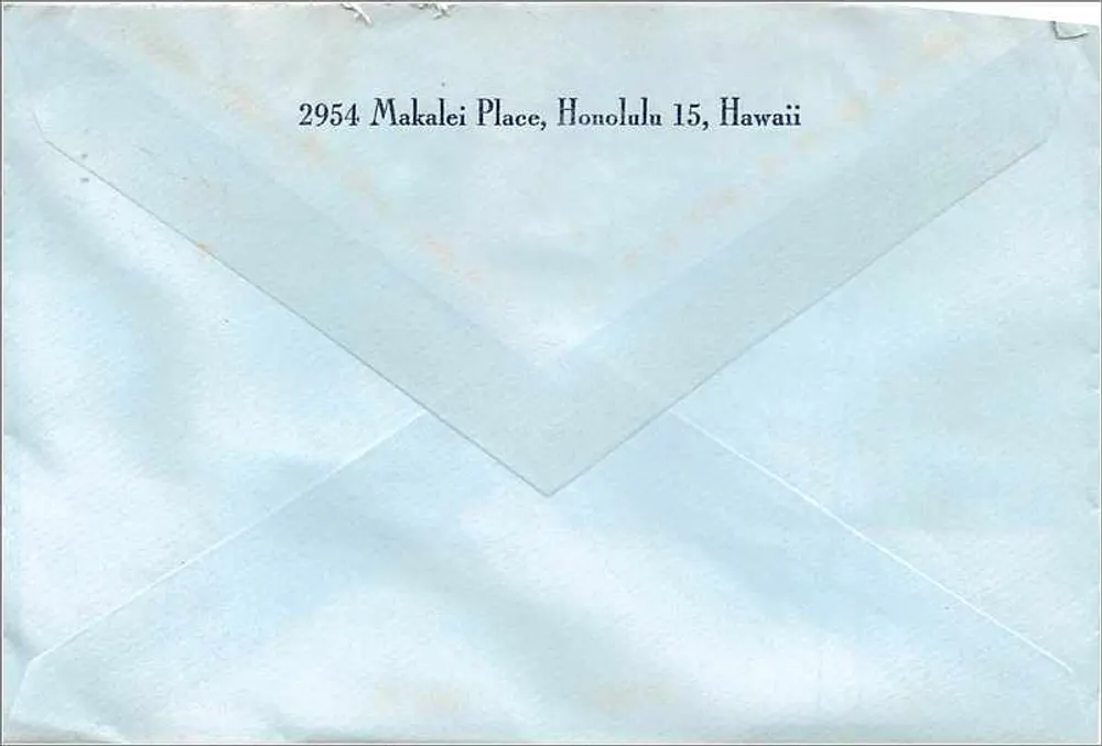 Luftpostbrief — Honolulu, Hawaii — Verlag Community Chest, Lafayette, Ind. - Rückseite