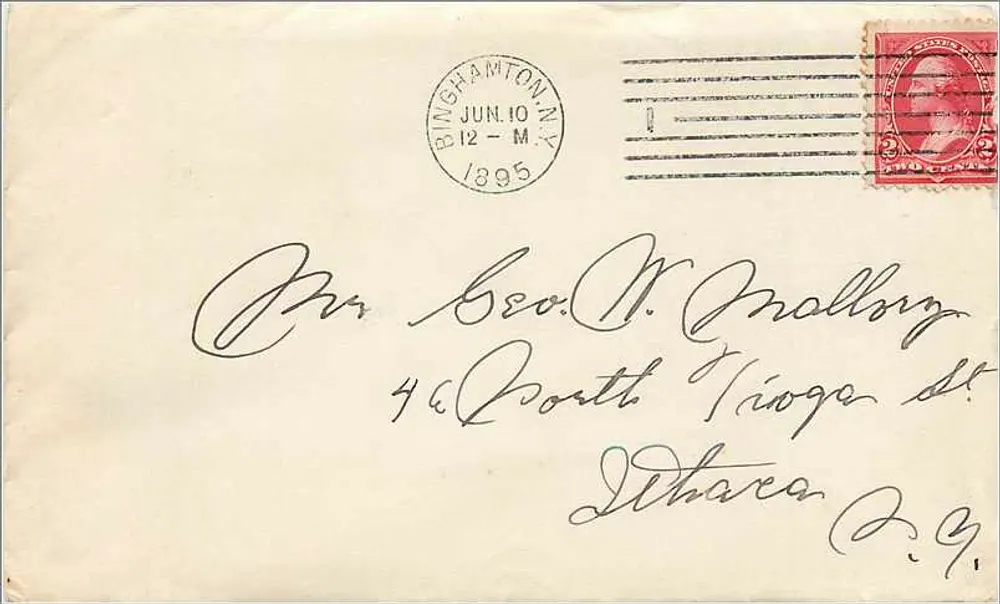 Binghamton, New York — Brief an Herrn Geo. M. Mallory nach Ithaca, N.Y. — 3-Cent-Stempel und Poststempel von Binghamton, 10. Juni 1895 - Vorderseite