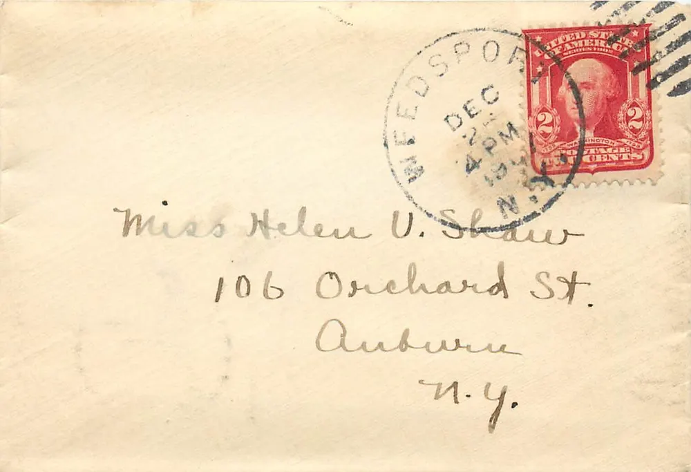 Ansichtskarte aus Weedspor — Miss Helen U. Shaw nach Auburn, N.Y. - Vorderseite