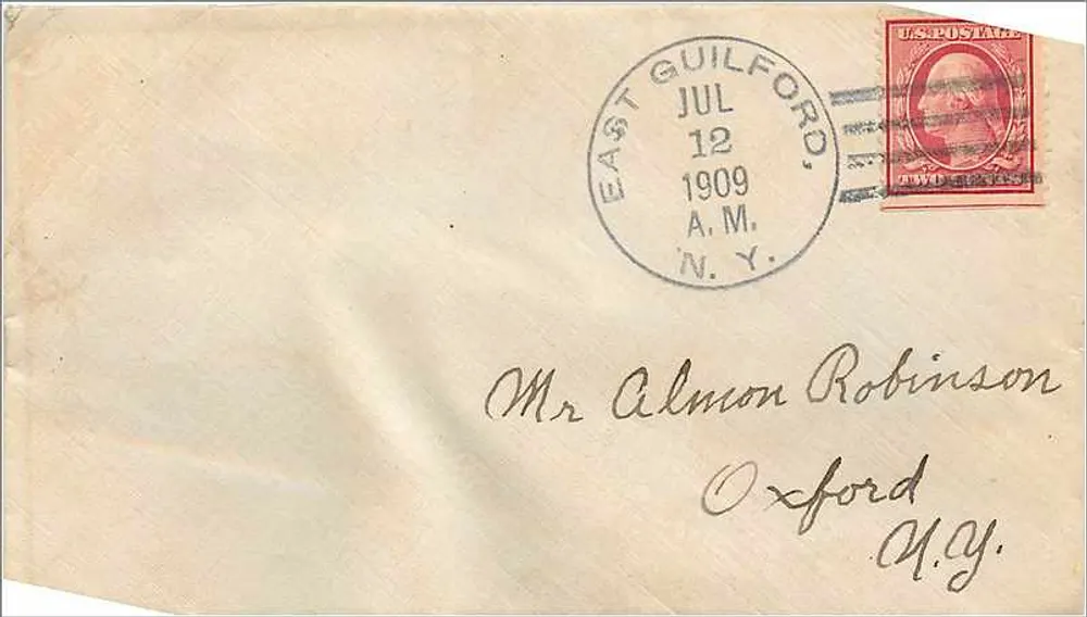 Ansichtskarte von Guilford nach Oxford — 2-Cent-Stempel und Poststempel - Vorderseite