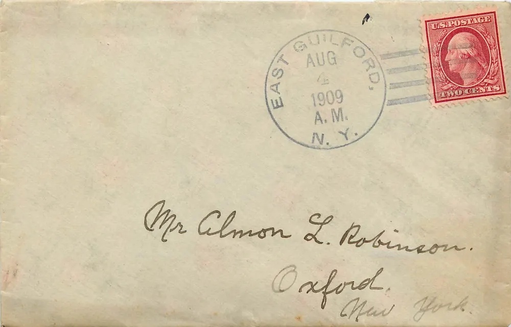 East Guilford — A.M. — 1909 — 2 Cent Washington-Poststempel - Vorderseite
