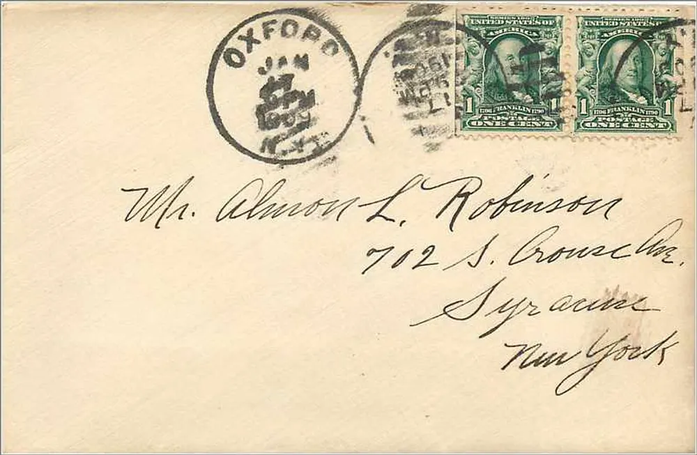 Oxford — Karte an Syracuse — Stempel und Briefmarken - Vorderseite