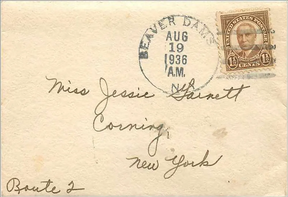 Beaver Dam — Vereinigte Staaten — 13-Cent-Stempel und Poststempel vom 19. August 1936 - Vorderseite