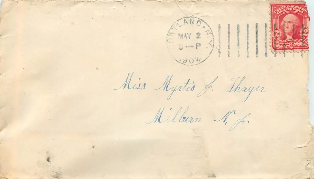 Ansichtskarte gesendet von Olyphland, N.Y. — datiert 2. Mai 1904 — 2-Cent-Washington-Stempel - Vorderseite