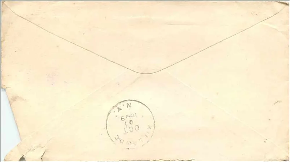 New York, N.Y. — Brief an Miss Cora Thayer nach Killawog, N.Y. — American Book Company, Washington Square - Rückseite