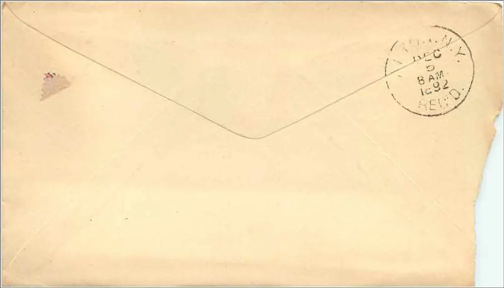 New York — Briefumschlag an Herrn C. S. Cole in Afton, New York — 2-Cent-Washington-Stamp - Rückseite