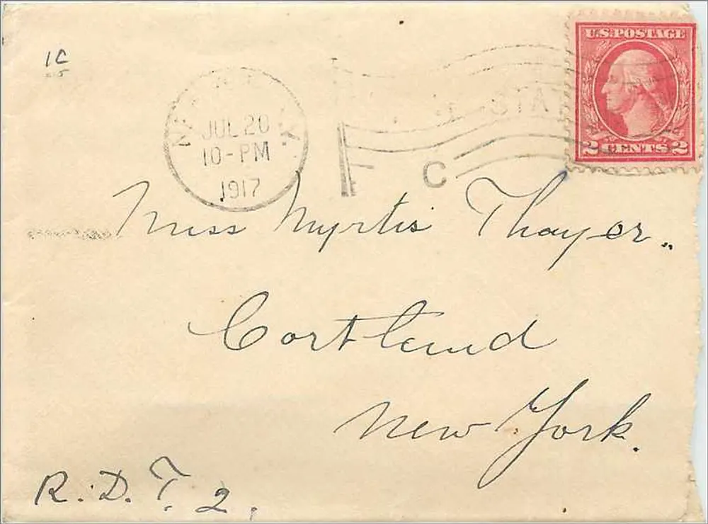 Amerikanische Karteikarte — Brief vom 20. Juli 1917 — 2 Cent George Washington Stempel - Vorderseite