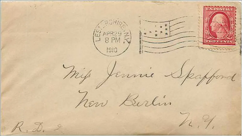 Lesterville, New York — Brief an Frau Jennie Spafford nach New Berlin, N.Y. — Verlag nicht sichtbar - Vorderseite