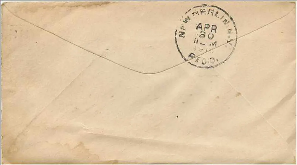 Lesterville, New York — Brief an Frau Jennie Spafford nach New Berlin, N.Y. — Verlag nicht sichtbar - Rückseite