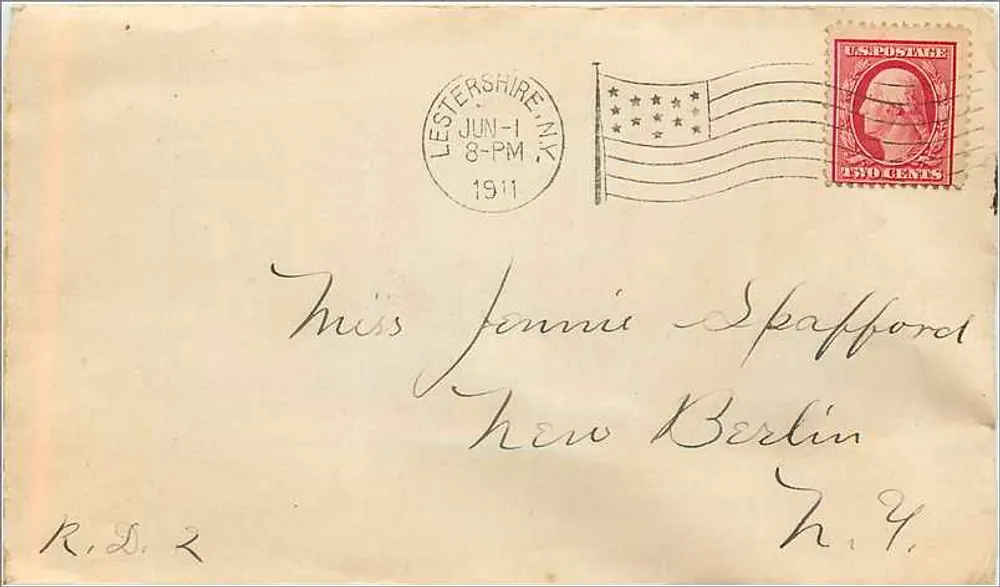 Brief aus Lestershire, New York — Miss Jennie Spafford, New Berlin, N.Y. — Verlag nicht sichtbar - Vorderseite