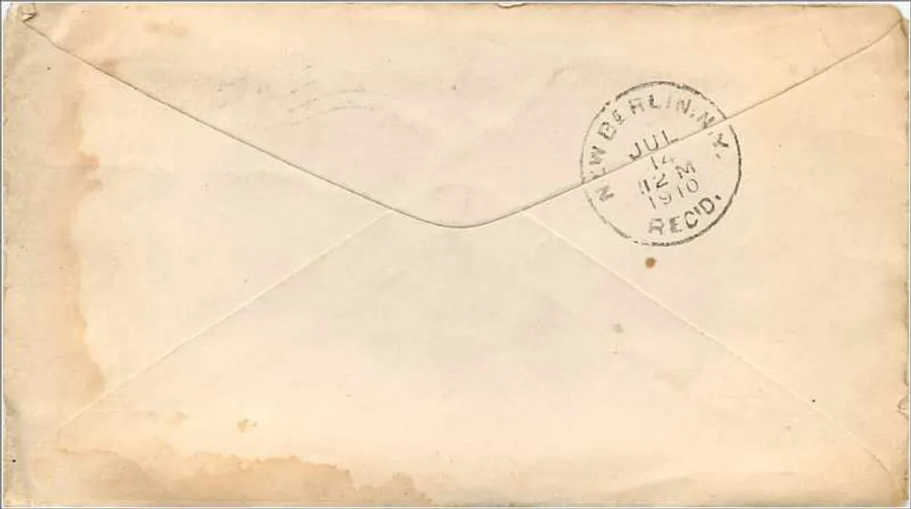 Lestershires, New York — Brief an Frau Jennie Stafford nach New Berlin, N.Y. — Verlag nicht sichtbar, Seriennummer nicht sichtbar - Rückseite