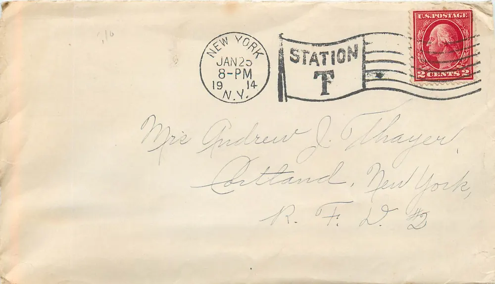 New York — Briefumschlag mit Stempel und Stationsstempel — Station T, N.Y. - Vorderseite
